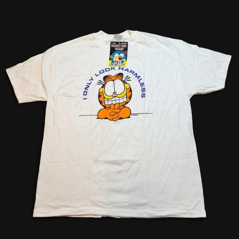 Vintage Garfield "I Only Look Harmless" white cotton t-shirt size XL Brand New